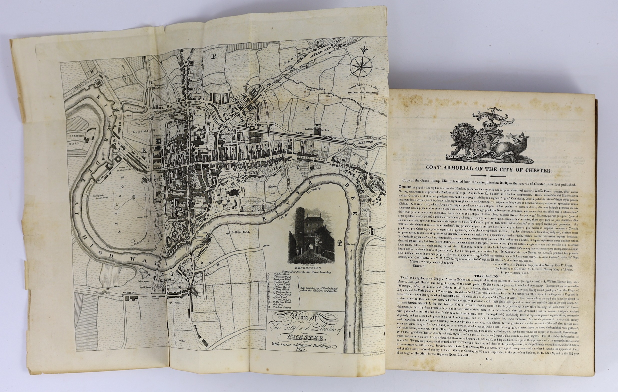 CHESHIRE - Hanshall, J.H - The History of the County Palatine of Chester, 4to, rebacked calf, boards badly scuffed, with frontis, engraved title and 28 plates and maps, Chester, 1817-23